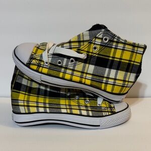 Yellow and Black Plaid Kids High-Top Sneakers